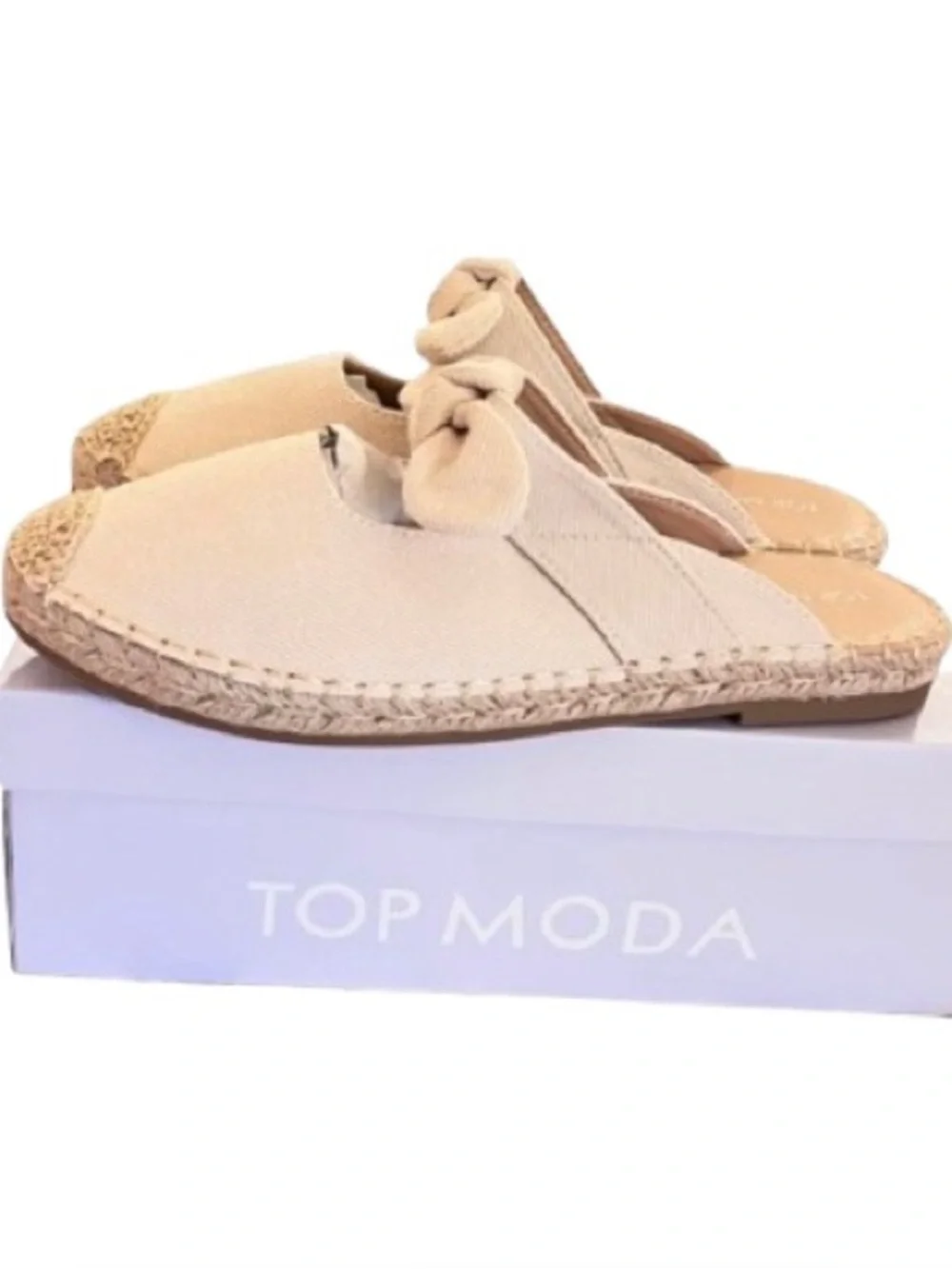🆕- Top Moda Beige Bow Espadrille Mules Size- Size 8.5